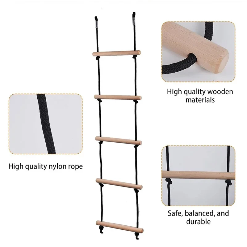 Children Climbing Rope Ladder Wooden 160cm Indoor Outdoor
