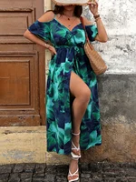 Plus Size Women's Summer Casual Vacation Dress Luxury Floral Print Off the Shoulder Slip Dresses Curve Clothing - Image 5