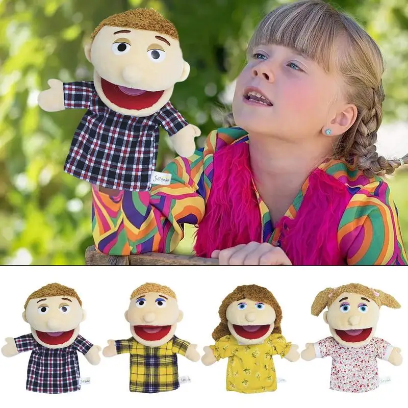 12 styles cartoon plush hand puppet teaching props early childhood education toys and family parent child interaction role dolls Kids Hand Puppets Halloween Kids Crafts Parent-child Game Plush Toy Family Early Education Doll Role-playing For Boys And Girls