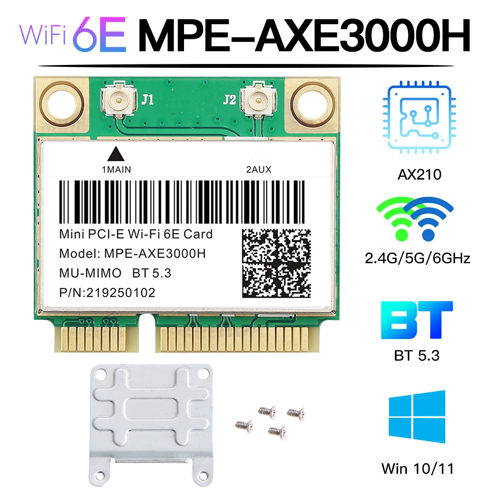 Adaptador sem Fio para Placa de Rede Intel Ax210 Wifi 6e Ax210hmw Mini Pci-e Bluetooth 5.3 Ax200 802.11ax