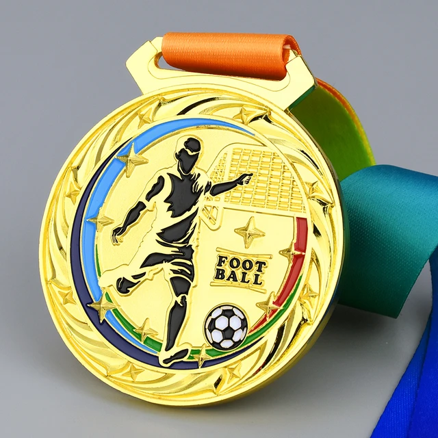 Medaglie per il premio medaglia per bambini premi in oro metallo argento  vincitore bronzo sport concorso di calcio Place 1St Ribbons basket Neck