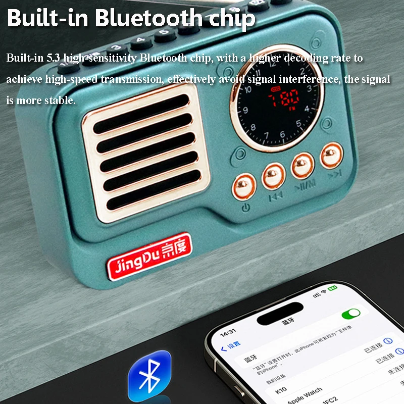 Mini Portable FM Radio LED Display Radios Receiver Wireless Bluetooth Speaker MP3 Music Player Support TF Cad U Disk Timed off