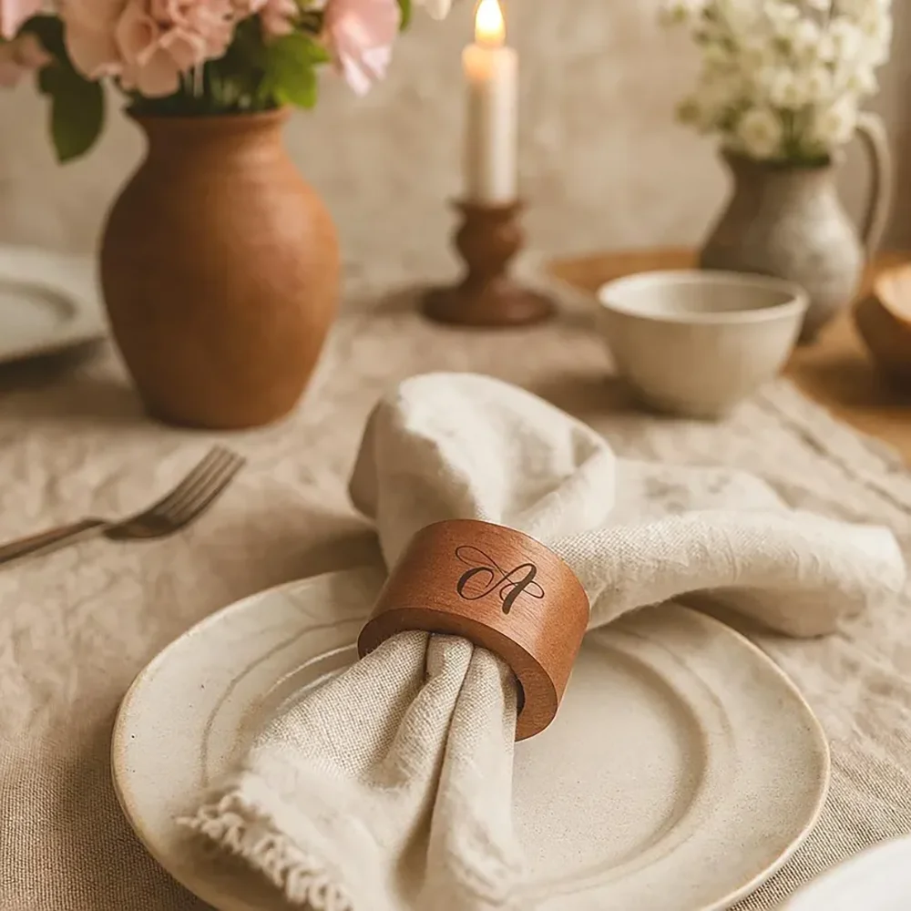 Serviettenring aus Holz im A-Z-Buchstabe, gravierte Tischdekoration für Hochzeit, Abendessen, Party, Urlaub, unterhaltsames Geschenk, Einweihungsfeier, Gastgeberin