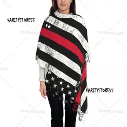 Customized Printed Thin Red Line Firefighter Flag Scarf Men Women Winter Fall Warm Scarves Patriotic USA Shawls Wraps