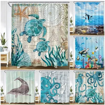 Ocean Watercolor Shower Curtain 1