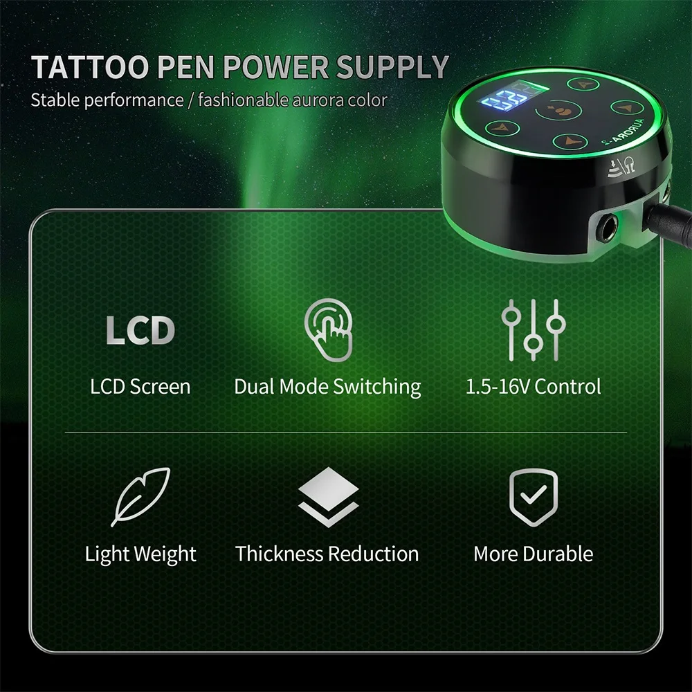 Tattoo Pen Power Supply Mini AURORA LCD Tattoo Power Supply Adjustable Voltage with Adapter For Coil & Rotary Tattoo Gun Machine