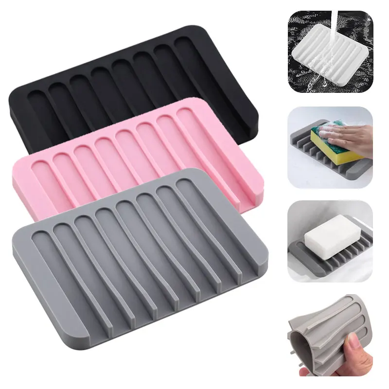 Bathroom Silicone Soap Dish Drain Bath Drain Soap Rack Kitchen Countertop Sponge Rack Drying Tray 1