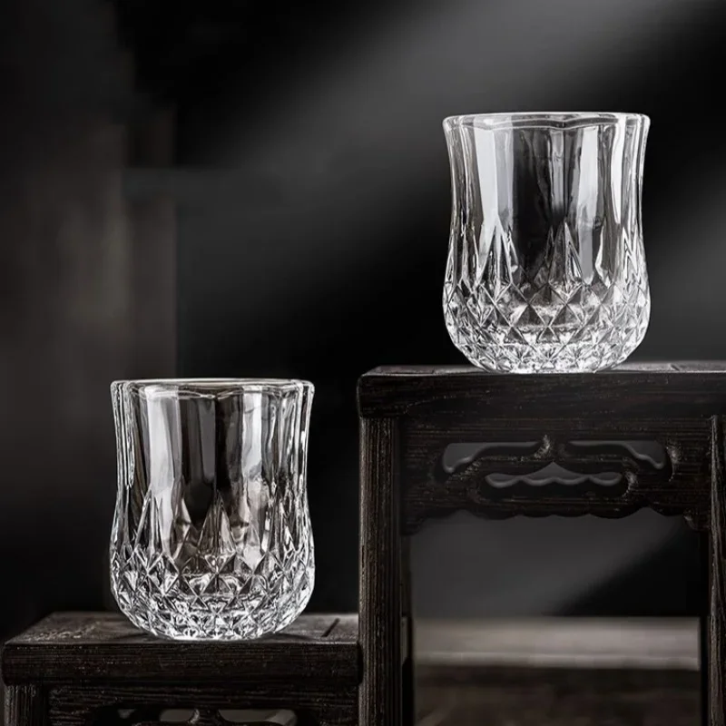 Glass Whiskey Cup 50ml Vintage Diamond Pattern