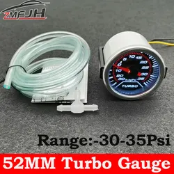 2''52MM Turbo Boost Gauge -30 inHG to 35 PSI Mechanical White Led Boost Gauge Smoke lens Boost Sensor For 12V Car Boost Gauge