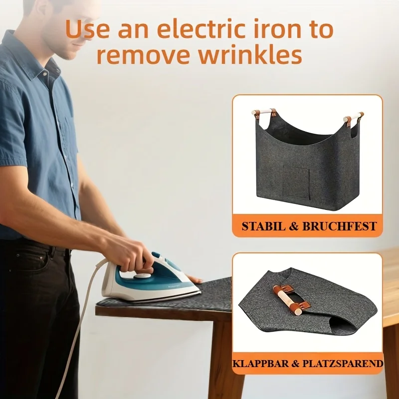 1pc Extra Large Foldable Felt Firewood Basket, Heavy Duty With Reinforced Handles - Multi-use Storage - Dark Grey_voghion.com