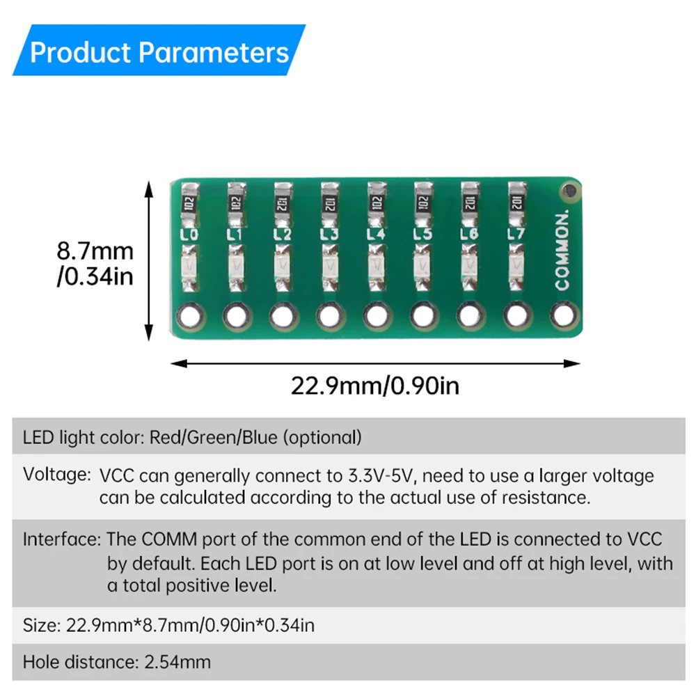 8-segment LED Port Test Lamp Indicator Indicator Light Flowing Light Module Red Green and Blue Colors Optional