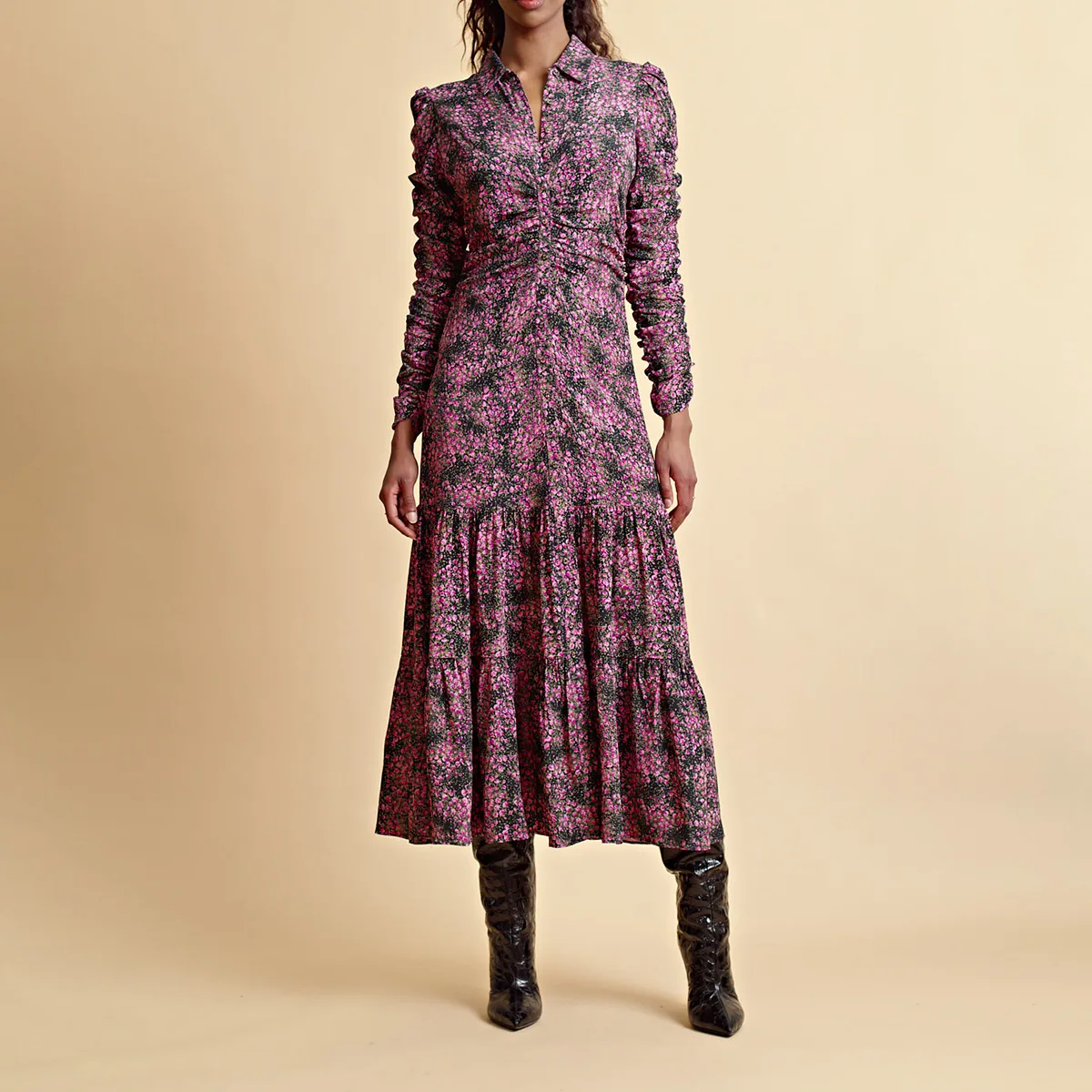 

KOYOUN Beach Wear Women's Dress Slimming Hollow Pleated Sleeveless Floral Long Dress Vacation Style Autumn Printed Evening Dress