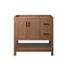 Mid-Century Modern Mindi Wood Bathroom Vanity Cabinet Storage Drawers Open Shelf Not Included Walnut Organic Elegant Towel 4