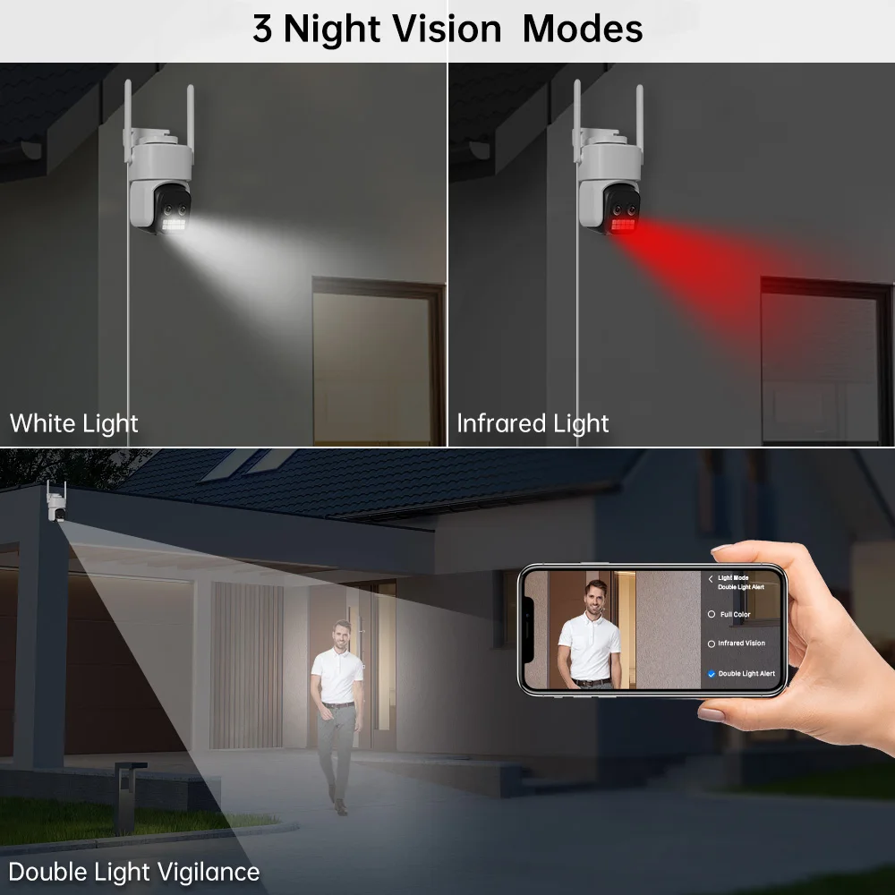 10MP WiFi Camera PTZ Outdoor Dual Len Human Detection 8X Digital Zoom Two-Way Au