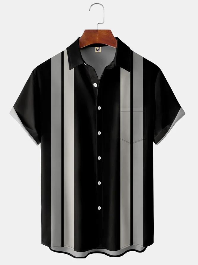 Casual Short Sleeved Shirt Short Sleeved Shirt Hawaiian Shirt Men Party Shirt New Men Classic Stripes Print Shirt Patchwork Club Party Summer Beach Hawaiian Summer Casual Short Sleeve Shirts
