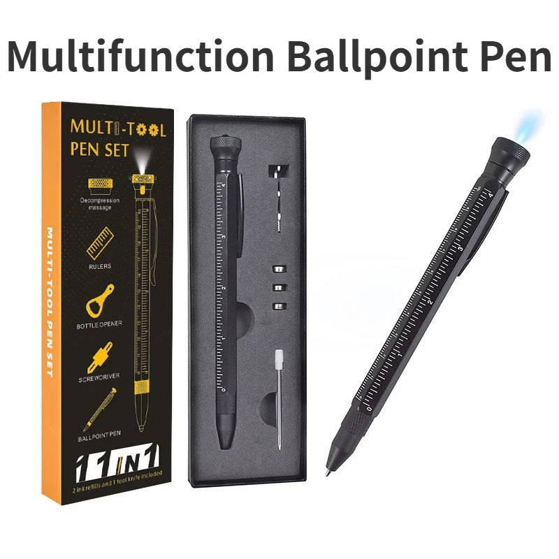 

Multifunction Ballpoint Pen 12 in 1 with Measure Ruler Emergency Flashlight Screwdriver Bottle Opener Function Unique Gifts
