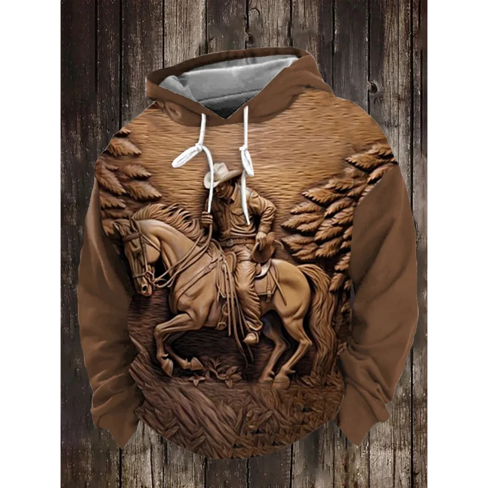 

Autumn Cowboy Men's 3d Hoodies 3d Print Street Men's Pullover Hoodies Animal Horses Fashion Oversized Hoodie Men Clothing Tops