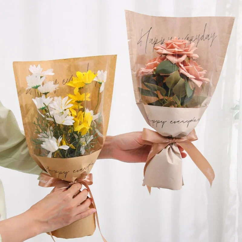 FOIMAS 100 sacchetti in plastica trasparente per bouquet di fiori, buste trasparenti in cellophane per bouquet di fiori, per artigianato, compleanno, matrimonio, San Valentino, festa della mamma