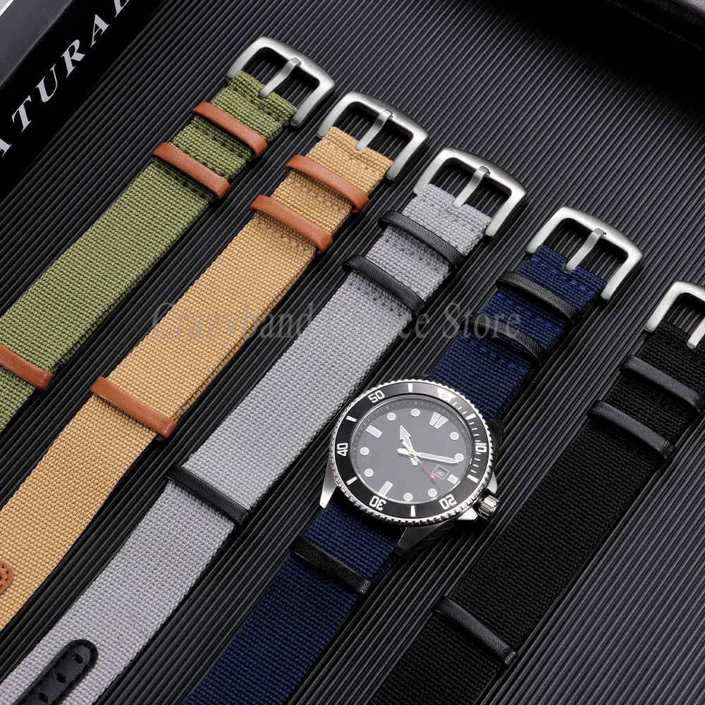 Breathable Retro Men’s Sports Nylon Watch Band in Khaki Field 20/22mm
