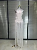 Summer New Women Sexy White Red Tassel Bandage Bodysuit Celebrity Designer Bodysuit Dancer Night Club Stage Stage Costume - Image 6