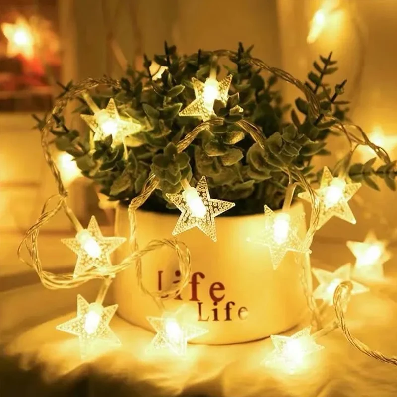 1.5/3/5/6/10m LED Star Color Battery Light String Five Pointed Star String Lights Christmas Decoration Festival Room Layout led star clip light string girl heart room layout net red decoration string light photo clip christmas tree decoration outdoor