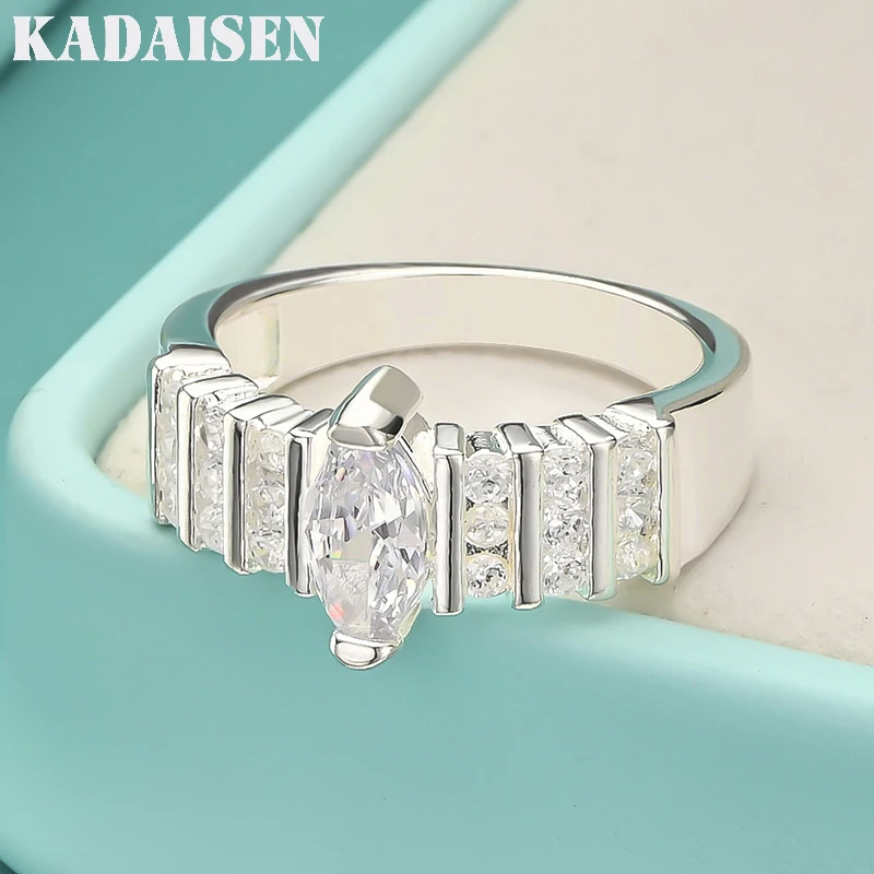 KADAISEN خاتم فضة 925 زركون بيضاوي للنساء