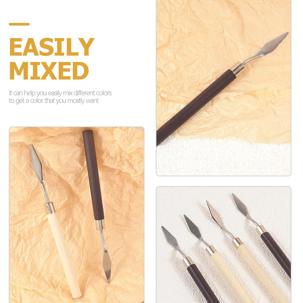 6Pcs 프리미엄 스테인레스 스틸 우드 믹싱 주걱 메이크업 파운데이션 네일 폴리쉬 안료 혼합 부드러운 표면 편안함