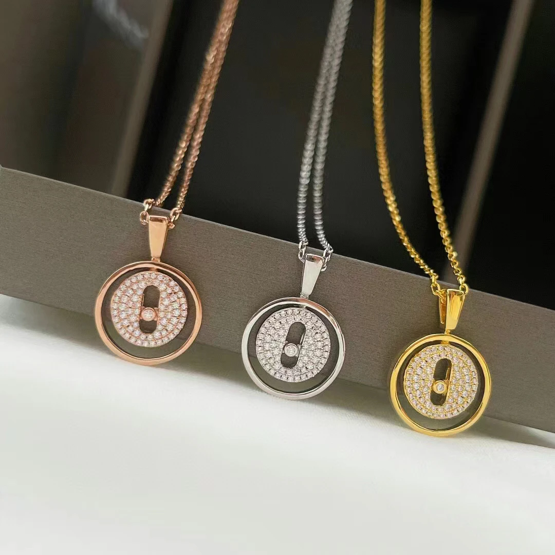 Cmon Kstar Design Originale Nuovo Prodotto Lucky Move Placcato Oro 18 Carati Piccolo Pavé Rotondo Ciondolo Collana Da Donna Con Diamanti In Movimento