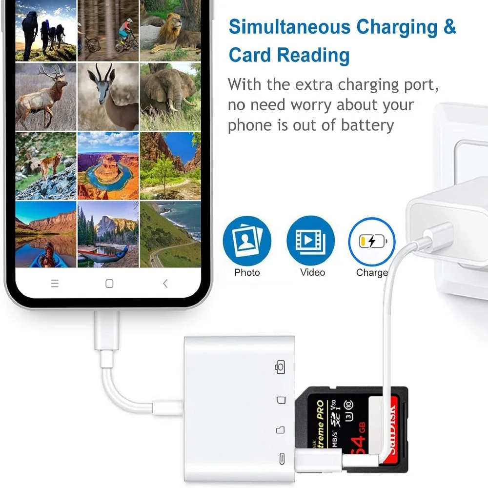 Type-c SD/Micro SD 카드 리더기 4 in 1 USB C 또는 Lightning-메모리 카드 어댑터(충전 포트 포함) USB 3.0 Female OTG 어댑터
