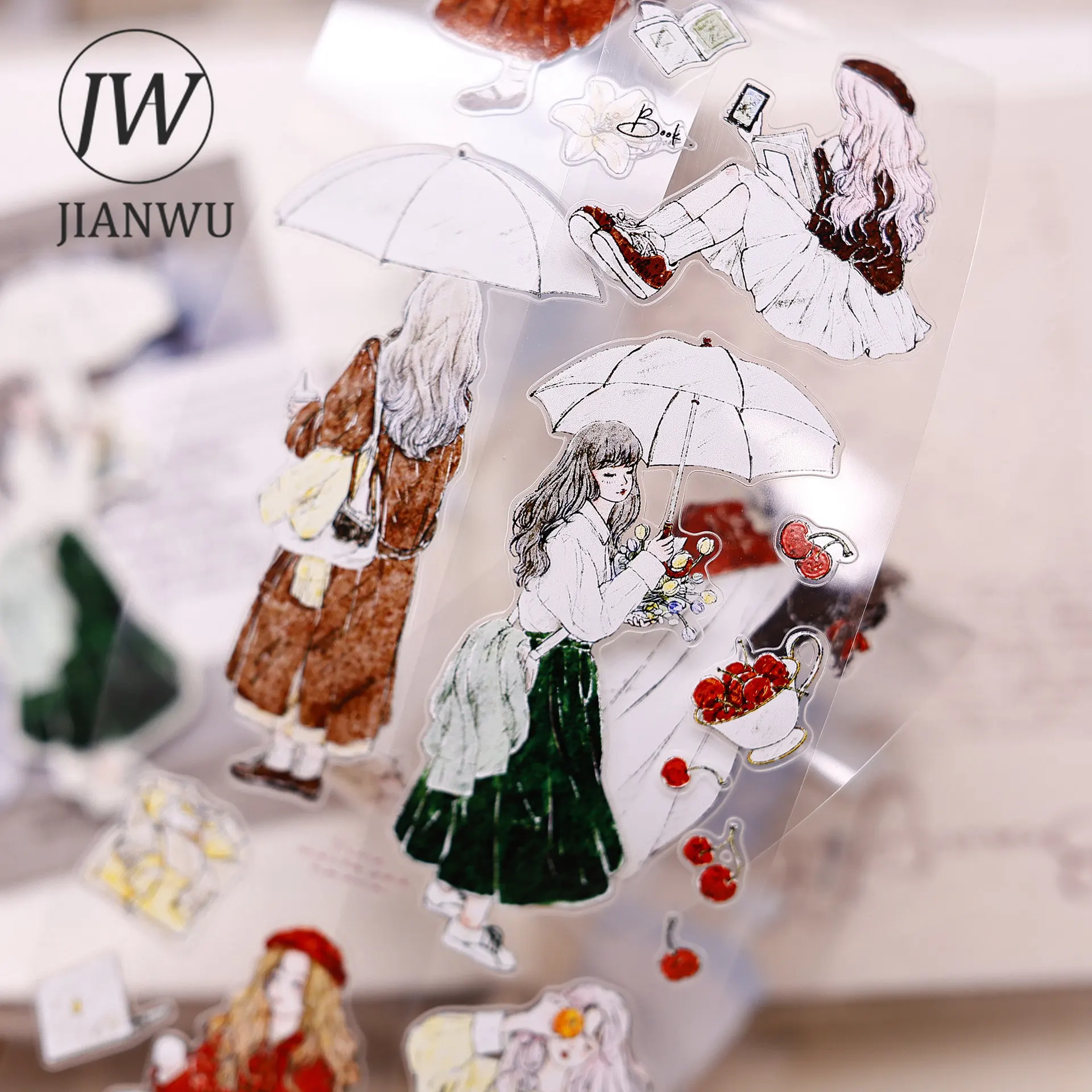 JIANWU 50mm * 5m 빈티지 소녀 캐릭터 풍경 소재 콜라주 스크랩북 PET 테이프 크리 에이 티브 DIY 저널 문구