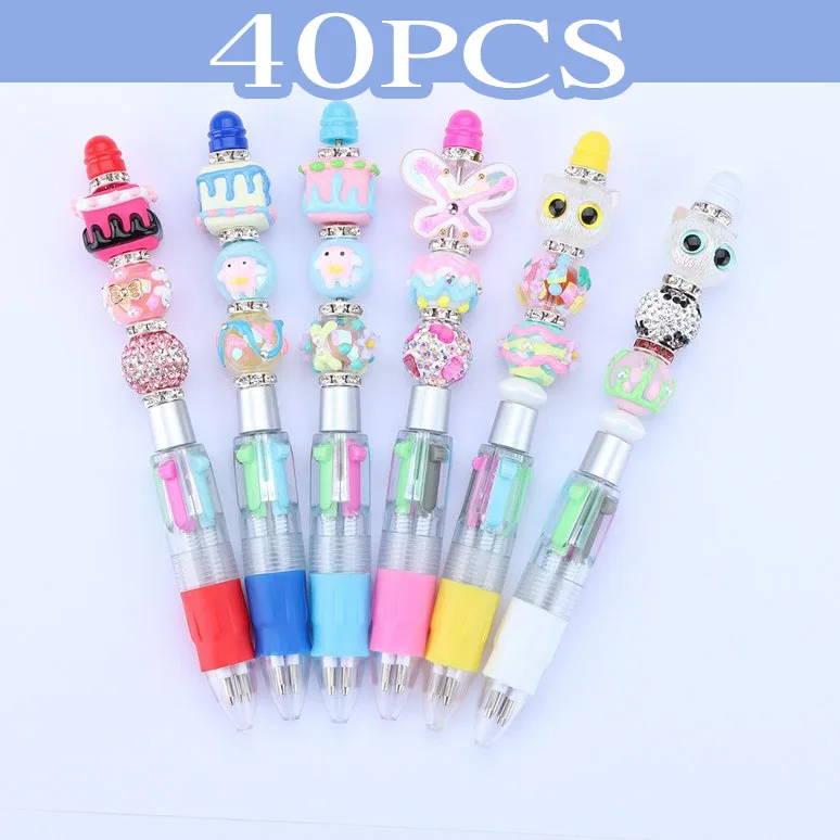 

40pcs Four-Color Beaded Ballpoint Pen Creative Beadable Pen Wedding Party Guest Gift Christmas Gift Christmas Decor for Home