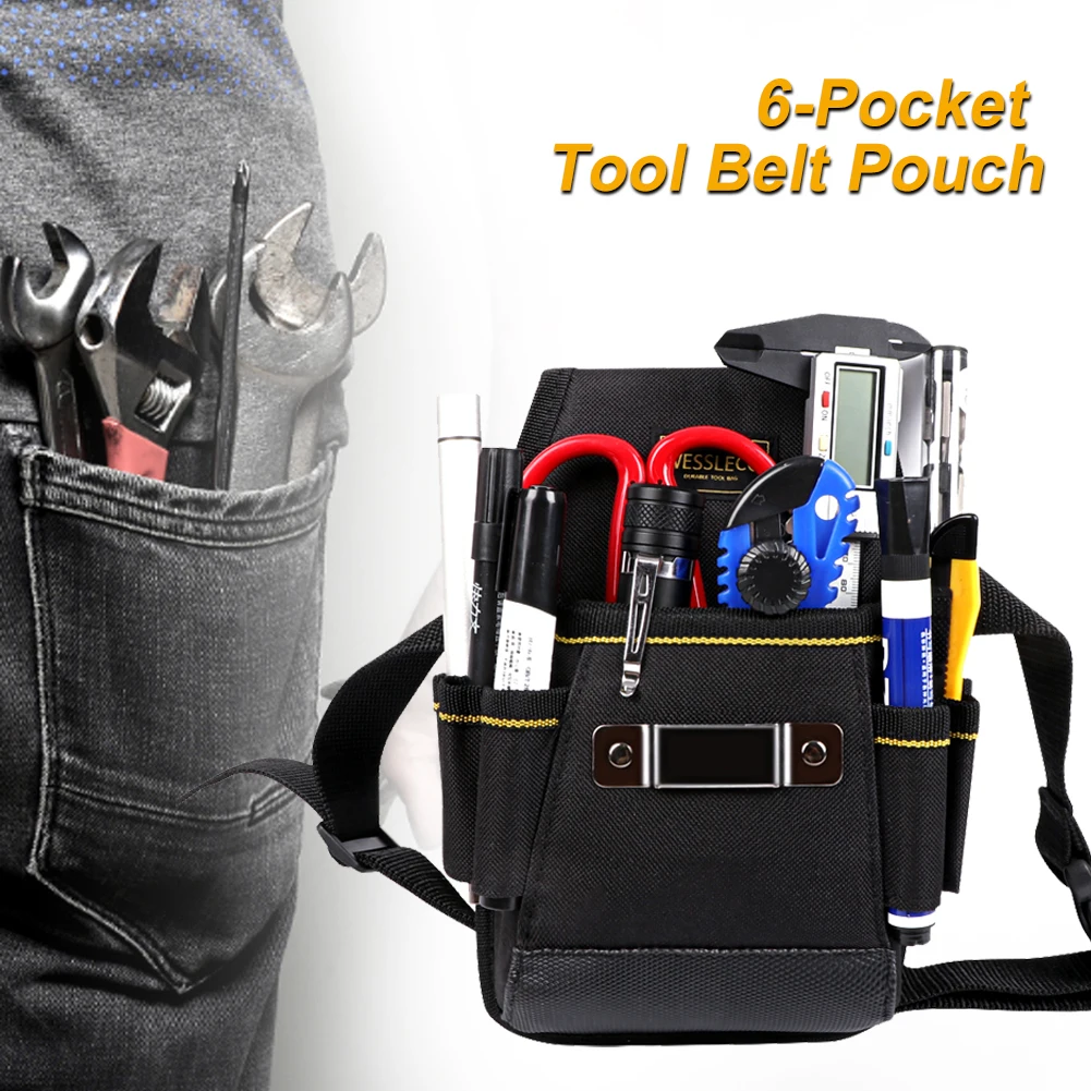 6-Pocket Tool Belt Pouch Thickened Durable High Capacity Waist Bag with Screwdriver Holder Work Pouch for Electrician Technician tool chest on wheels