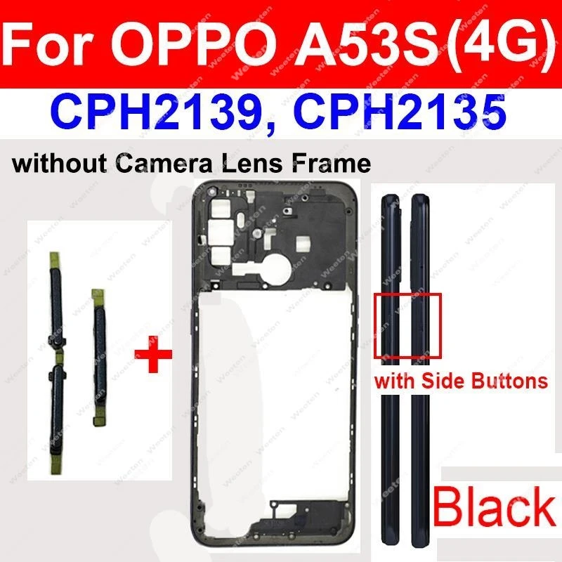 OPPO A53S A53 4G A53 5G 중간 프레임 하우징 커버 후면 배터리 도어 하우징 베젤 부품 (카메라 렌즈 프레임 포함/제외)