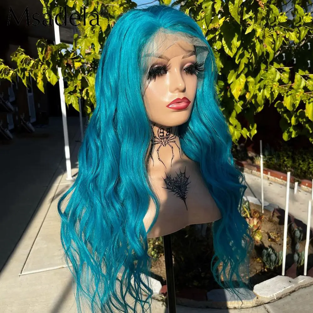 Blue Color 26 inches Loose Wave 13x4 Lace Front Wig Pre Plucked Transparent  Drag Queen Cosplay Synthetic Wigs For Black Women - AliExpress