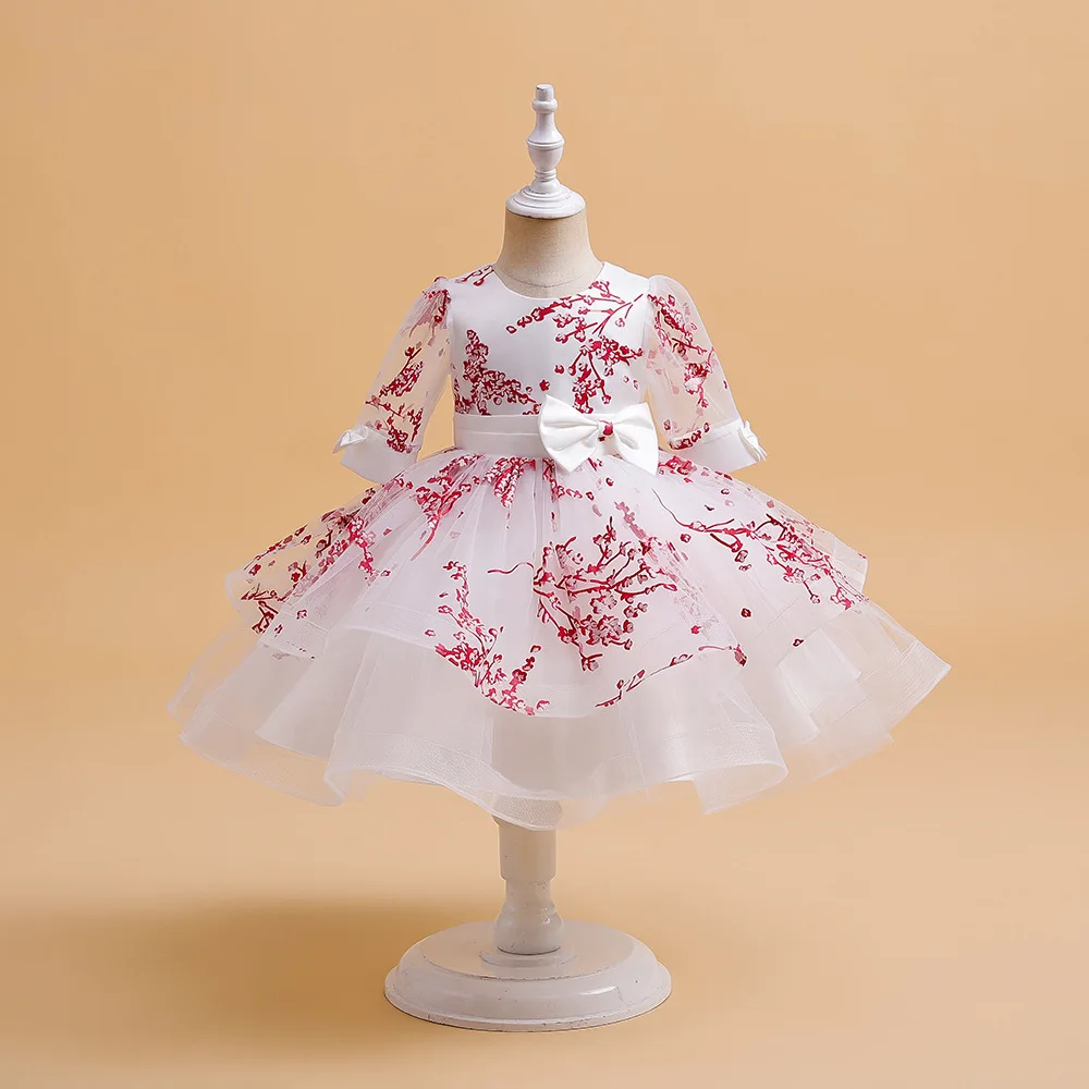 New Spring Autumn Children's Princess Dresses Flower Embroidery Mesh
