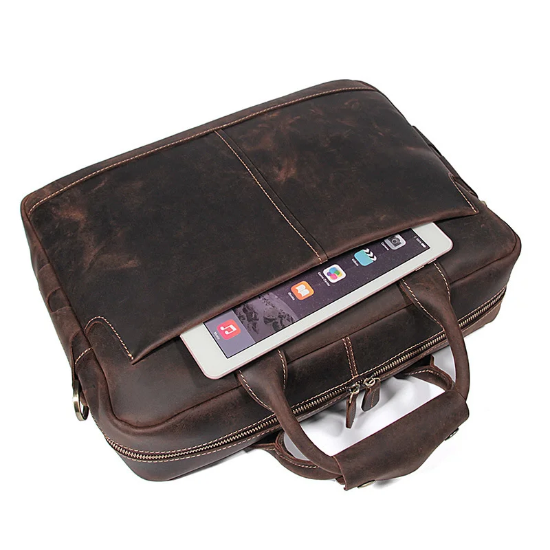 Male Crazy Horse Genuine leather Briefcases 14