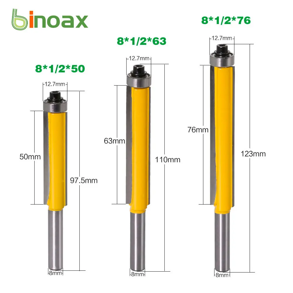 

Binoax 2 Edges Lengthen Flush Trim Router Bit with Bearing for Wood 8mm Shank