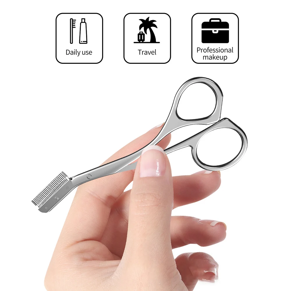 1pc Professional Eyebrow Trimmer Scissors Shaver With Comb Brush Stainless Steel Washable Brow Razor Women Beauty Makeup Tool eyebrow trimmer set eyebrow razor set eyebrow scissors eyebrow razor eyebrow trimmer