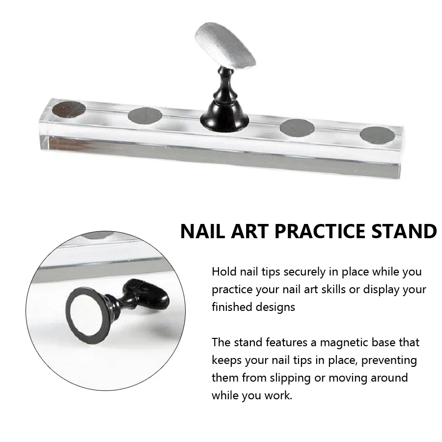 Nail Art Display Stand with Magnetic Tips and Holder Set, Chessboard Design, White and Black, 5-Piece Kit