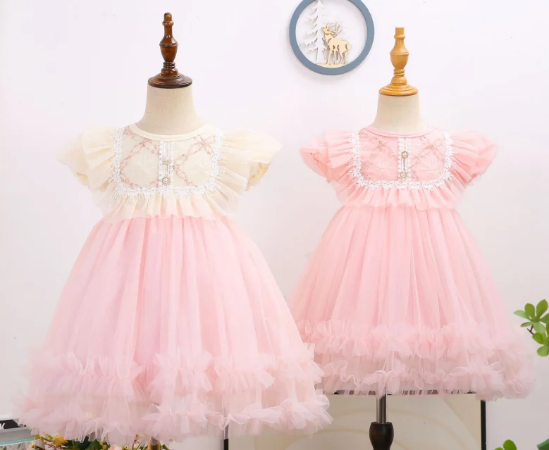 

Retail New Baby Summer Girls Soft Mesh Party Dress, Princess Kids Sweet Fashion Dresses Holiday 2-7T