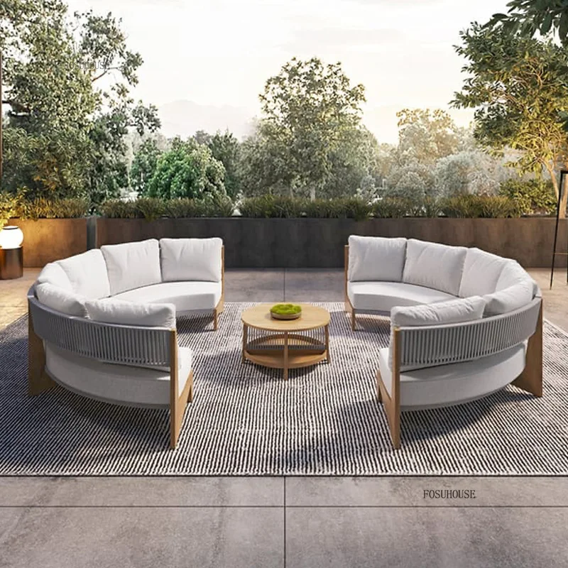 Nordic Teak Outdoor Sofas Modern Leisure Courtyard Garden Sofa Chair Villa Balcony Sunscreen Solid Wood Set Outdoor Furniture