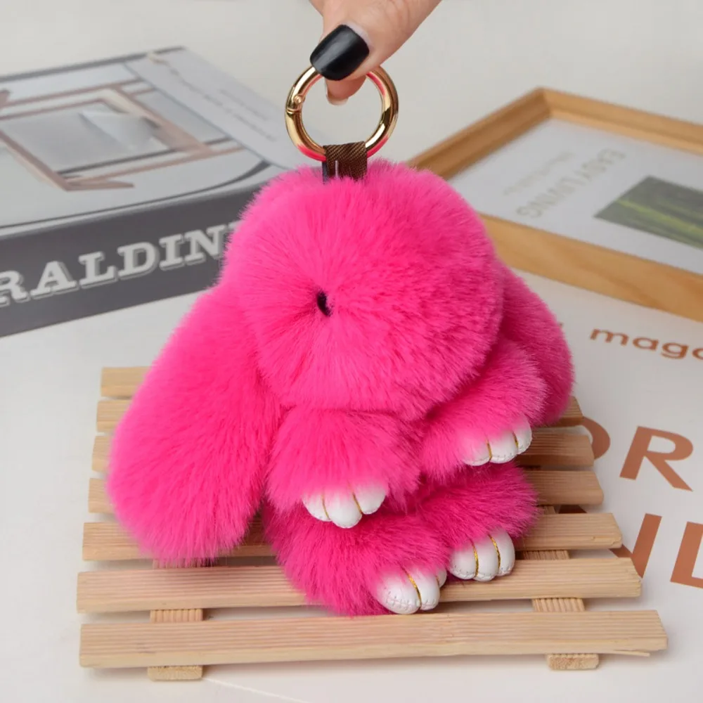 Bunny Keychain 15cm Fluffy Rabbit Fur Pompon Bunny Keychain Soft Cute Bunny Keychain Artificial Rabbit Fur for Girls Bag Key Chain Pom