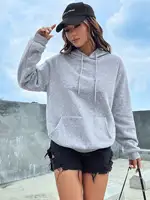 Solid Color Casual Hoodie For Female Pocket Creative Hoody All-Match Street Clothes Womens Fleece Unisex Pullovers 1