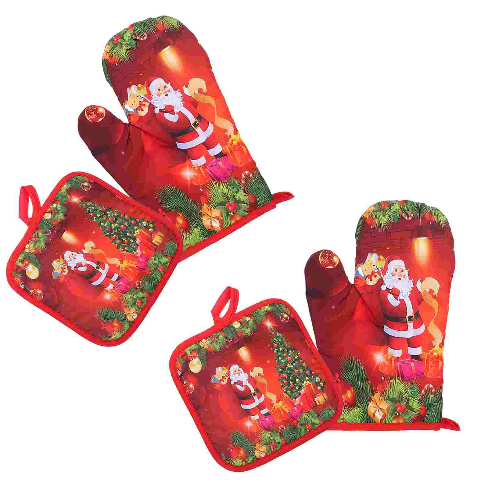 

Christmas Grilling Glovess Resistant Mitt Grill Polyester Cooking Xmas