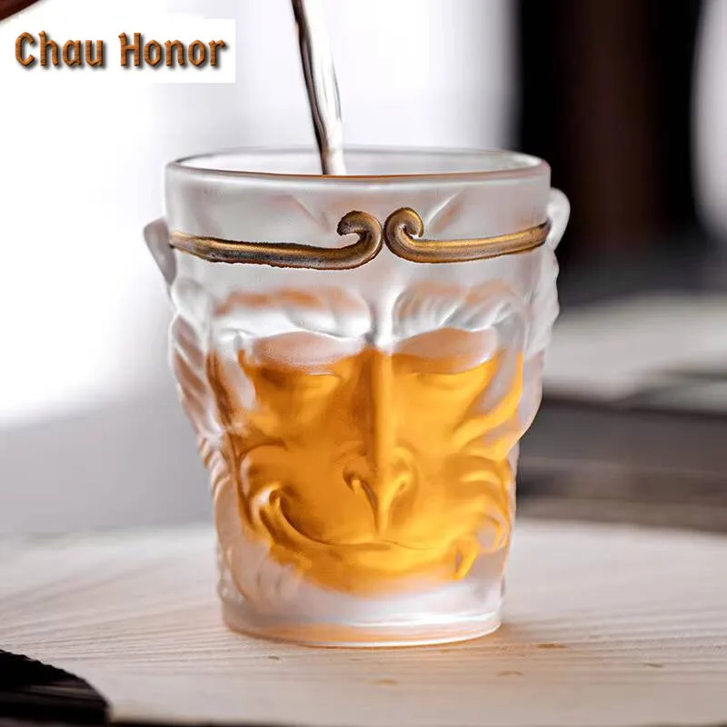 130ml High End Crystal Glass Teacup Creative Wukong Master Cup Men's Large Capacity Water Cup Coffee Mug Chazhan Teaware Gifts