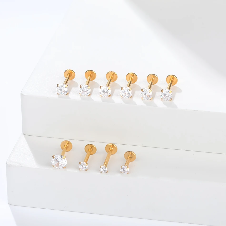 G23 Titanium Labret Lip Piercing Stud Internally Threaded Clear Zircon Ear Stud Helix Cartilage Tragus Body Piercing Jewelry 1Pc piercing jewelry body piercing earrings ear piercing jewelry ear studs body piercing jewelry body jewelry