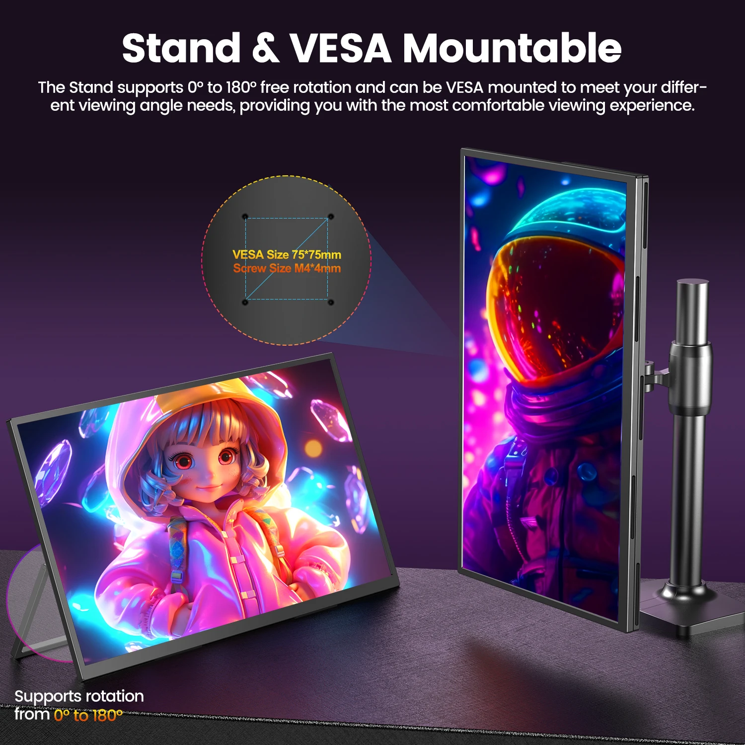UPERFECT 18.5인치 120Hz 휴대용 모니터, 100% sRGB 1080P FreeSync IPS 패널, 스피커, USB C, 미니 HDMI, 스마트폰, PS5, Xbox, Switch, PC용 게이