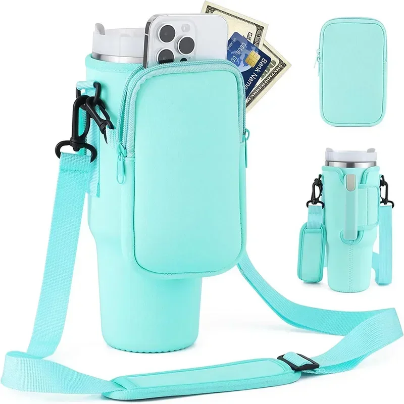 40oz Water Bottle Cover Bag Pouch with Adjustable Straps Neoprene Water Bottle Travel Tote Carrier Bag for Stanley Quencher Cup