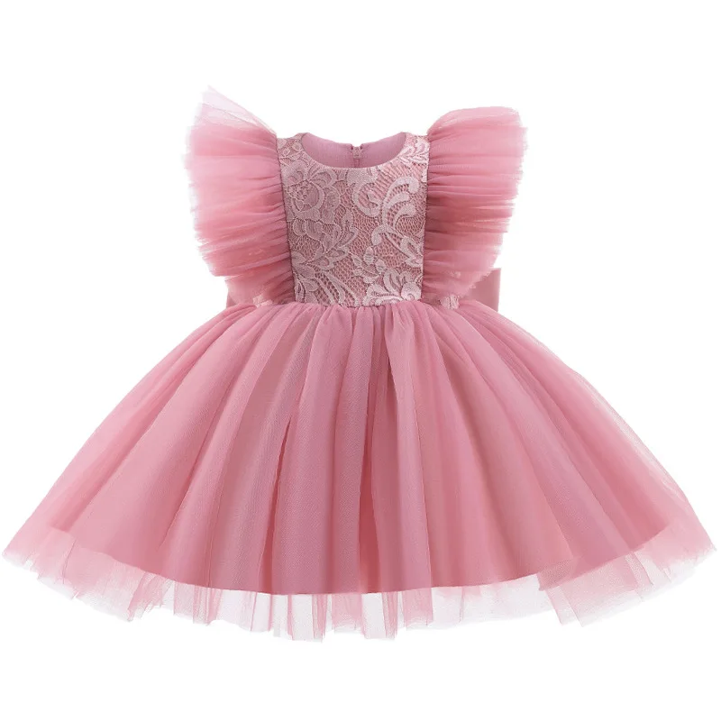 

Girl Kids Tulle Layered Birthday Party Dress Ruffles O-Neck Sleeveless Performance Dresses Lace Patchwork Formal Prom Gown