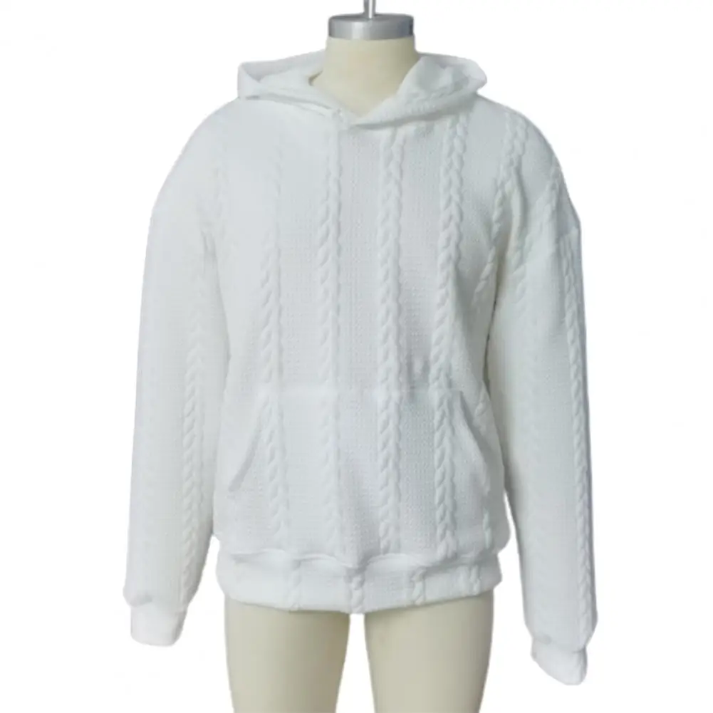 

Casual Hoodie Thick Warm Men's Hoodie with Drawstring Hood Patch Pocket Cozy Knitted Pullover for Fall Winter Pure Color Hoodie
